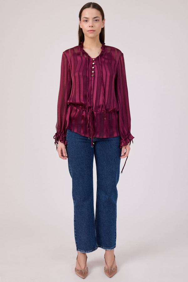 Sim iplikli şifon bluz