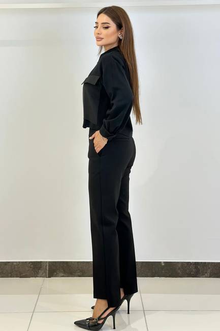 Siyah örme pantolon - Thumbnail