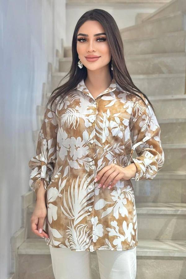Soyut desenli tencel tunik
