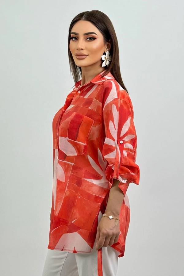 Soyut desenli tencel tunik