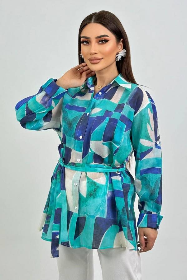 Soyut desenli tencel tunik