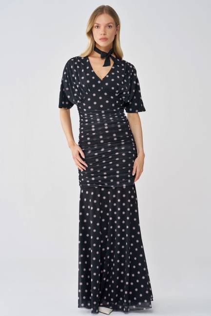 Fever - Soyut puan desenli tül maxi elbise