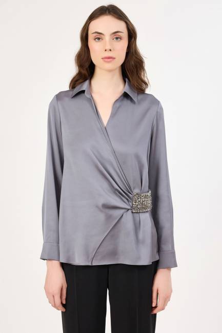 Taş detaylı anvelop bluz - Thumbnail