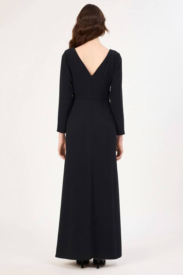 Taş detaylı siyah maxi boy elbise