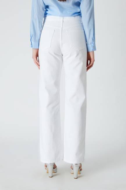 Taşlı beyaz denim pantolon - Thumbnail