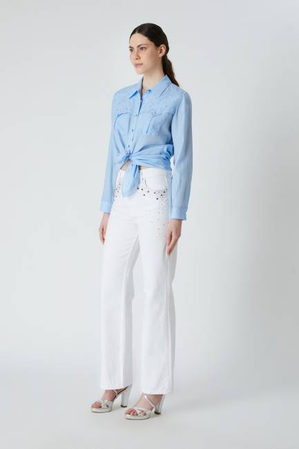 Fever - Taşlı beyaz denim pantolon (1)