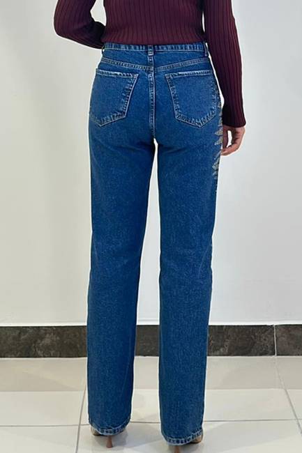 Taşlı düz form jean pantolon - Thumbnail
