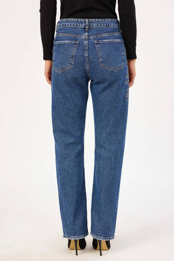 Taşlı düz form jean pantolon