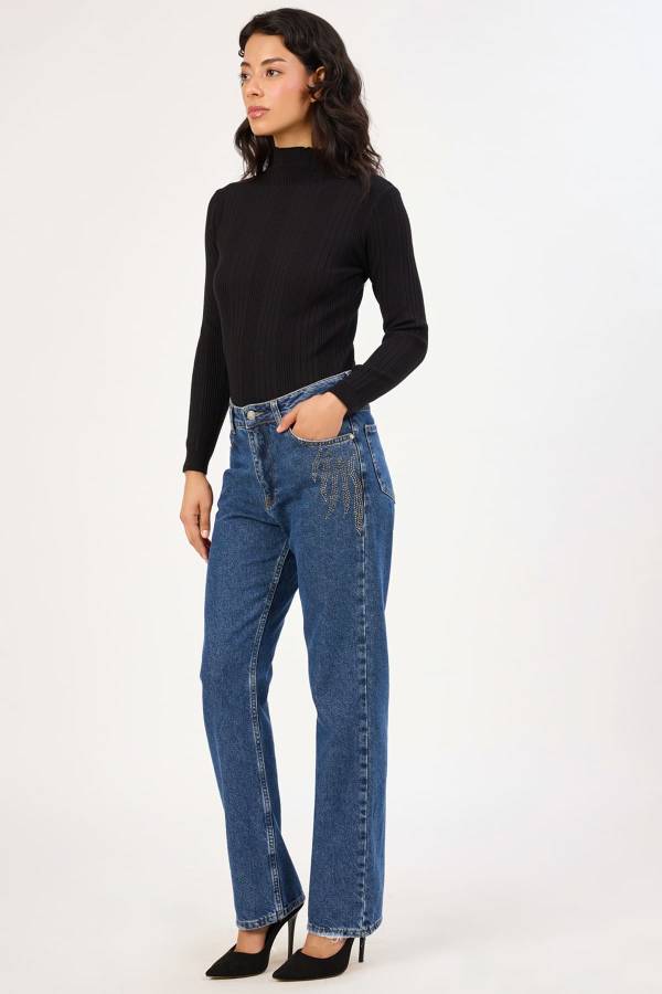 Fever - Taşlı düz form jean pantolon