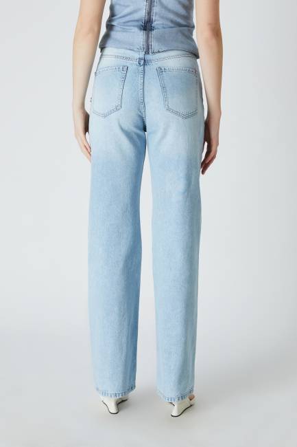 Taşlı mavi denim pantolon - Thumbnail