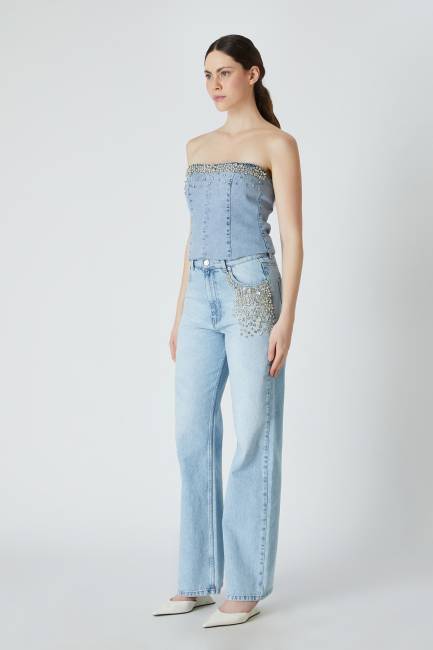 Fever - Taşlı mavi denim pantolon (1)