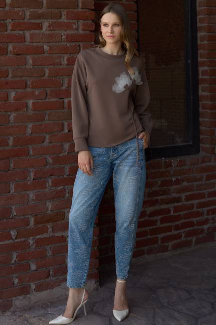 Taşlı normal bel jean pantolon - Thumbnail