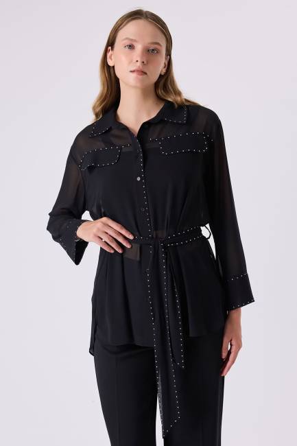 Fever - Taşlı şifon gömlek