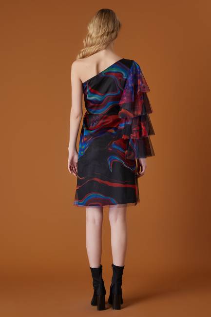 Fever - Tek omuzlu mini tül elbise (1)