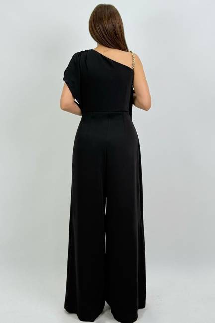 Tek omuzu zincir detaylı asimetrik tulum - Thumbnail