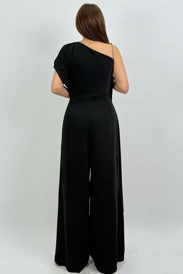 Tek omuzu zincir detaylı asimetrik tulum