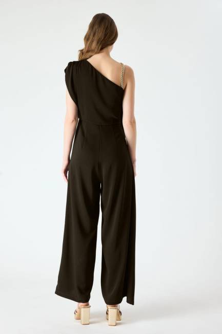 Tek omuzu zincir detaylı asimetrik tulum - Thumbnail