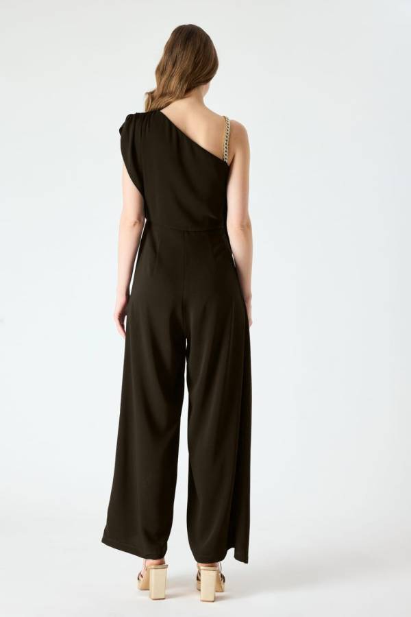 Tek omuzu zincir detaylı asimetrik tulum