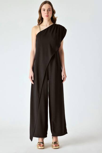 Fever - Tek omuzu zincir detaylı asimetrik tulum (1)