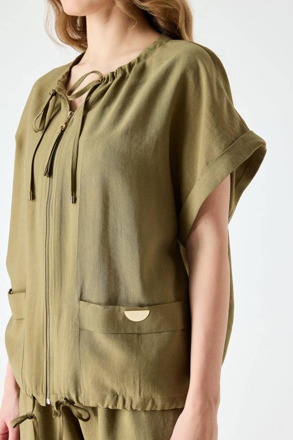 Tencel karışımlı fermuarlı gömlek