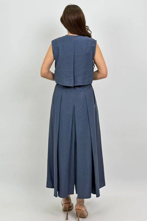 Tencel karışımlı pile detaylı kuşaklı elbise 