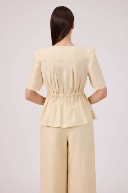 Tencel keten kısa kollu gömlek ceket - Thumbnail