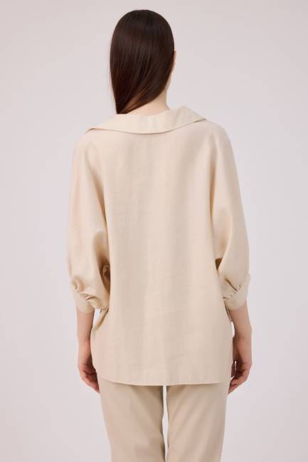 Tencel keten nakışlı gömlek - Thumbnail