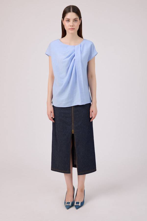 Tencel kup detaylı bluz