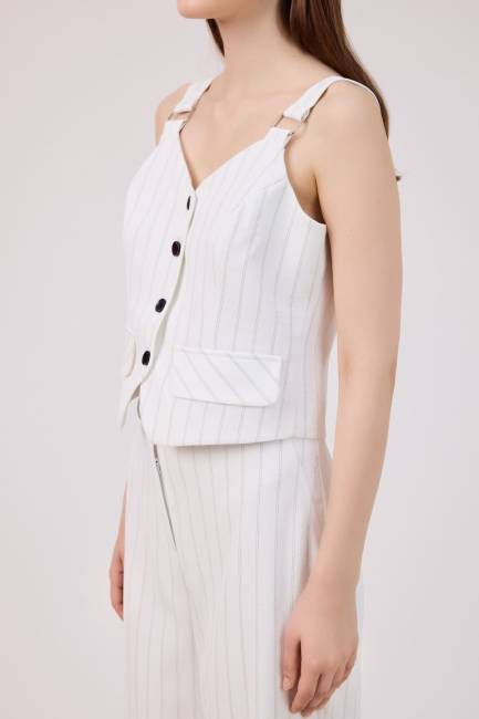 Toka detaylı çizgili yelek - Thumbnail