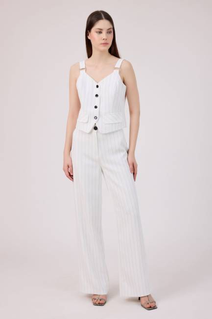 Toka detaylı çizgili yelek - Thumbnail