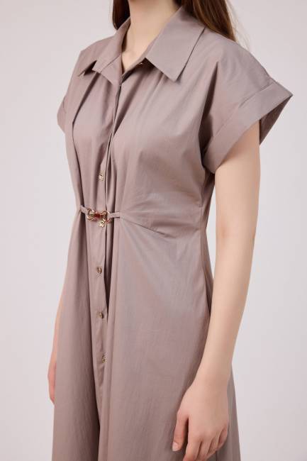 Toka detaylı gömlek elbise - Thumbnail