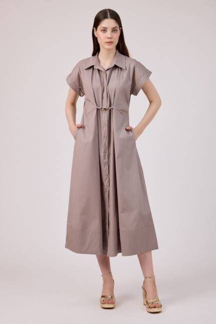 Toka detaylı gömlek elbise - Thumbnail