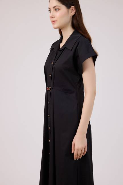 Toka detaylı gömlek elbise - Thumbnail
