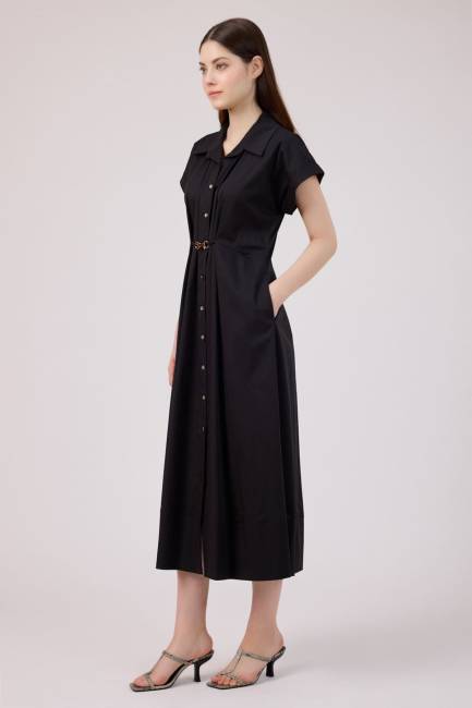 Toka detaylı gömlek elbise - Thumbnail