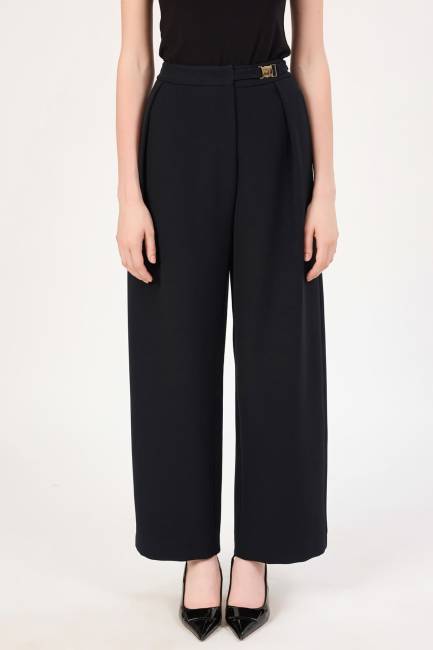 Toka detaylı likralı geniş paça pantolon - Thumbnail