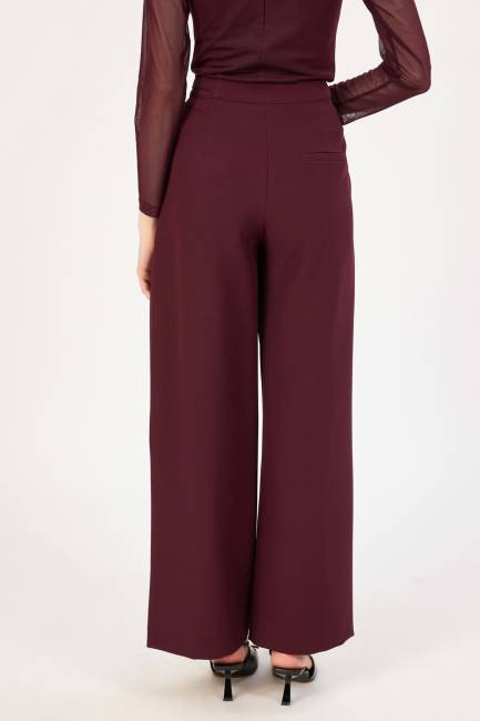 Toka detaylı likralı geniş paça pantolon - Thumbnail