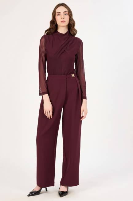 Fever - Toka detaylı likralı geniş paça pantolon  Fever - Toka detaylı likralı geniş paça pantolon