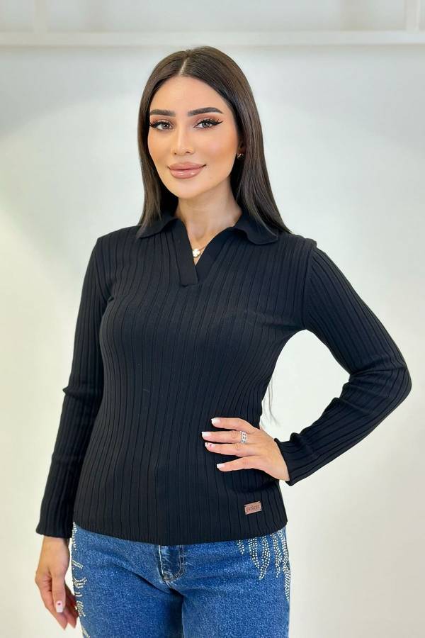 Uzun kollu polo yaka triko kazak