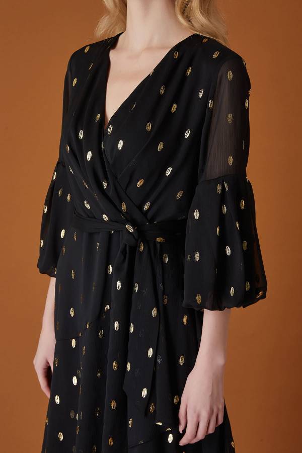 Varak puanlı şifon maxi elbise