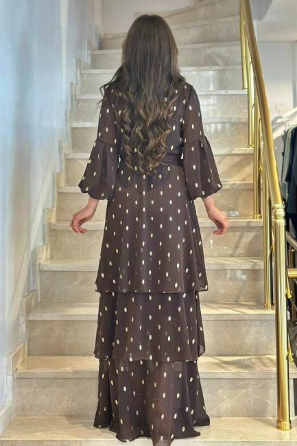 Varak puanlı şifon maxi elbise - Thumbnail