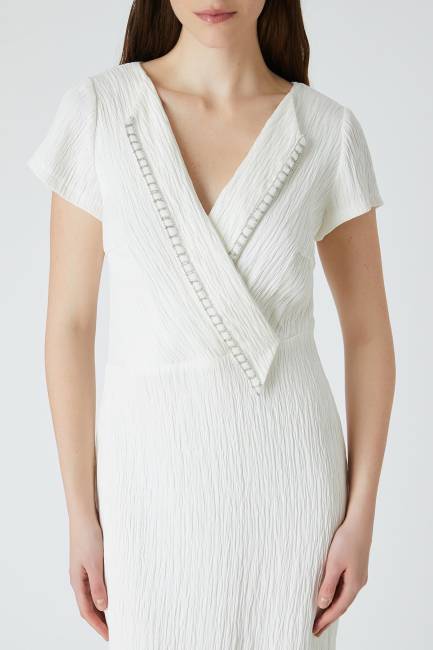 Viskon asimetrik yakalı elbise - Thumbnail