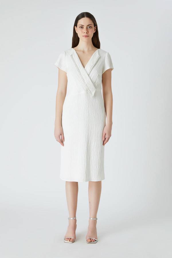 Viskon asimetrik yakalı elbise