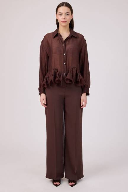 Volan detaylı tencel gömlek - Thumbnail