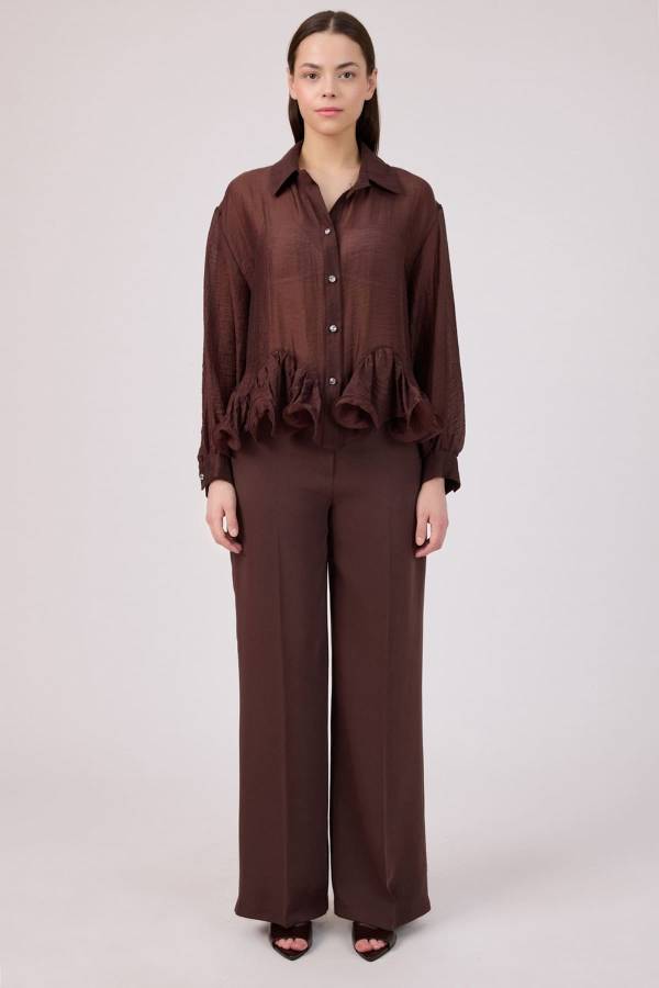 Volan detaylı tencel gömlek