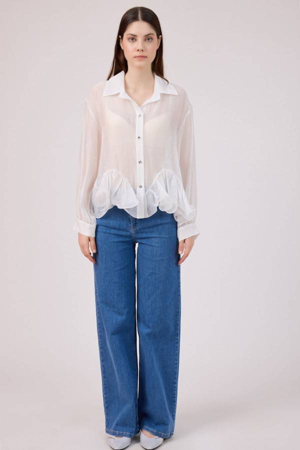 Volan detaylı tencel gömlek