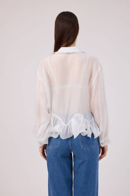 Volan detaylı tencel gömlek - Thumbnail