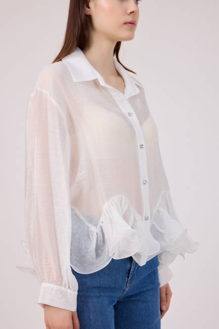 Volan detaylı tencel gömlek - Thumbnail