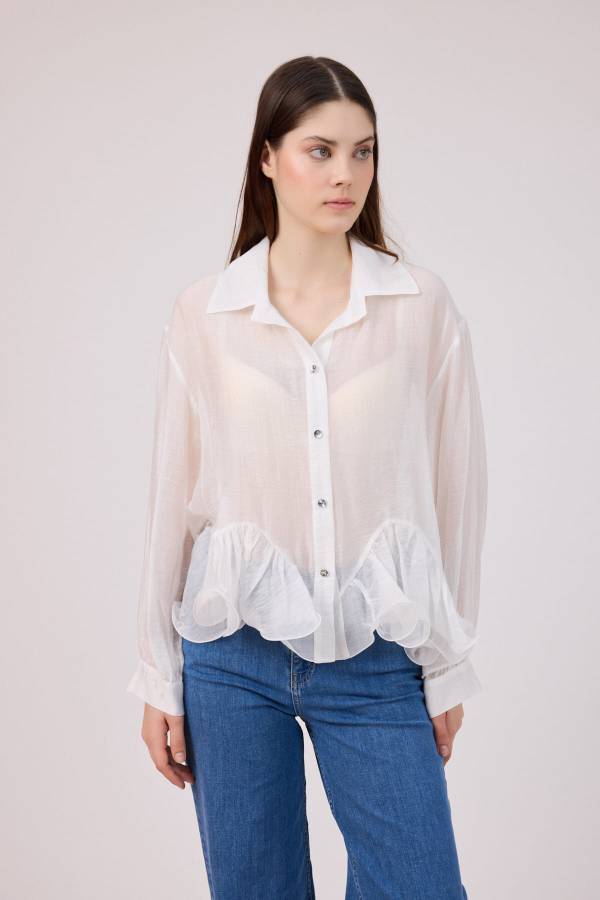 Volan detaylı tencel gömlek