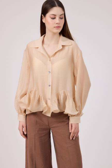 Volan detaylı tencel gömlek - Thumbnail