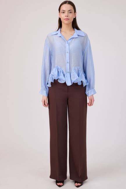 Volan detaylı tencel gömlek - Thumbnail